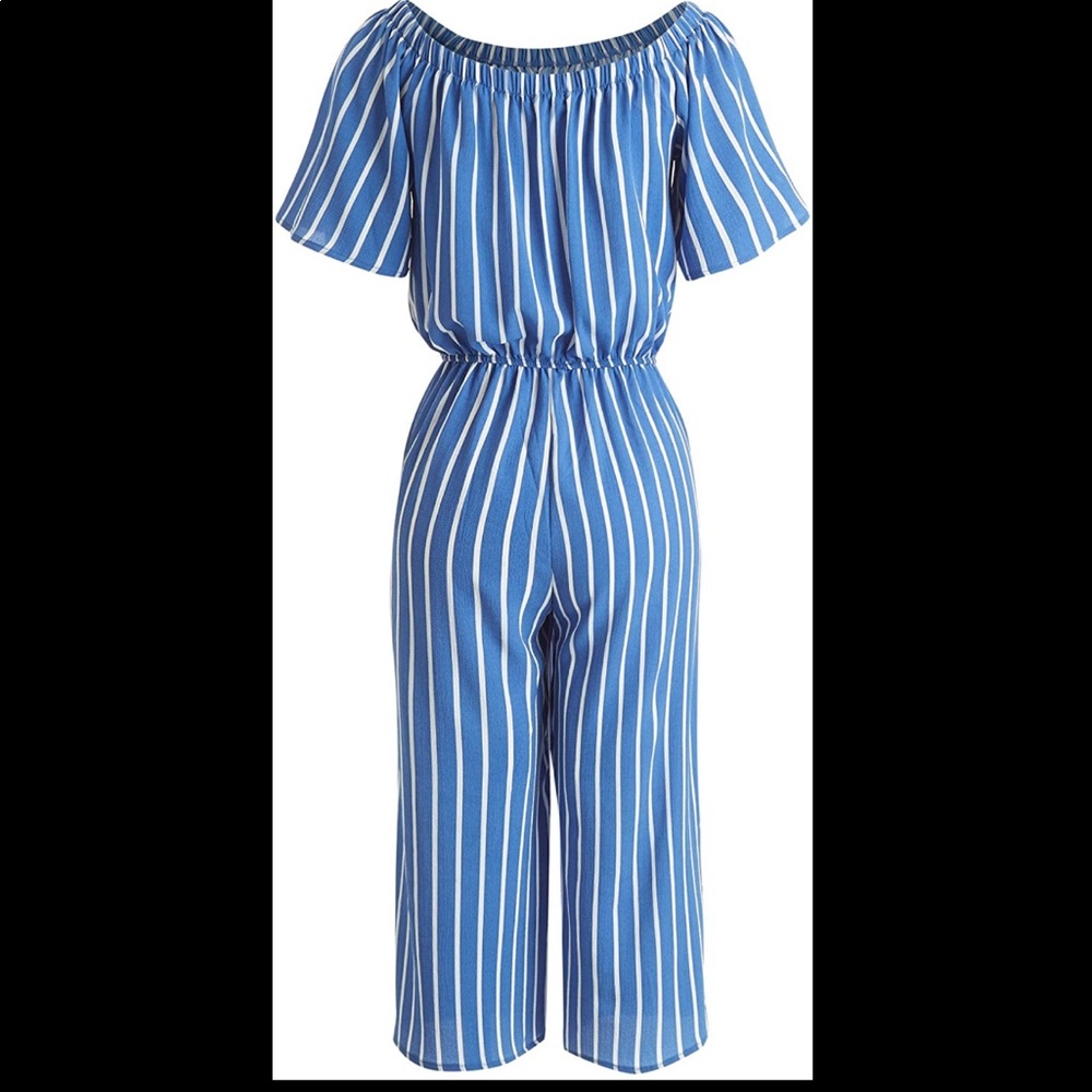 blue pinstriped jumper